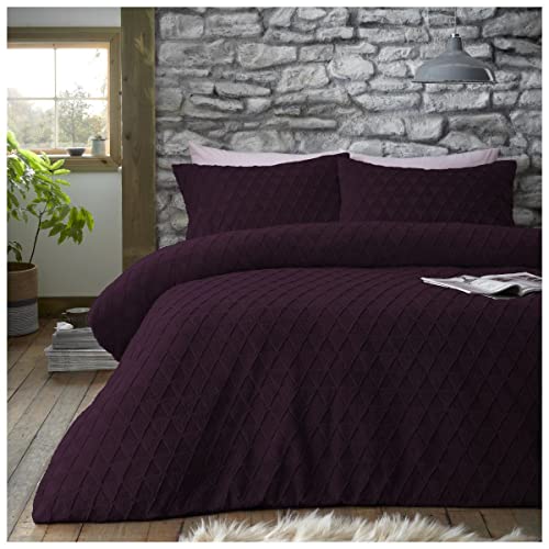 GC GAVENO CAVAILIA Soft Teddy Geometric Duvet Cover, Fluffy Embossed Bedding Quilt Set With Pillowcases, Double, Purple,521044-Vict-Vend