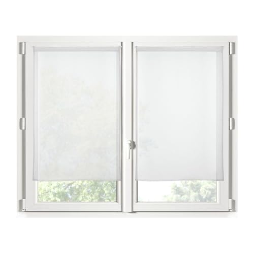 STOF - Pair of Half Curtains - Size 70 x 200 cm - 100% Polyester - Colour White - Monna Model - Glazed - Privacy and Transparency - Plain