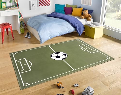Hanse Home Adventures Children's Football Short Pile Rug - Green, 170 x 120 cm