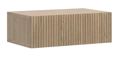 SELSEY Nolie Wall-Mounted Nightstand, Japandi Style Oak Bedside Table, 50 x 35.6 x 17 cm, Matte Finish with ABS Edging, MDF Fronts, 1 Drawer Push-to-Open, Moisture/Heat/Scratch Resistant