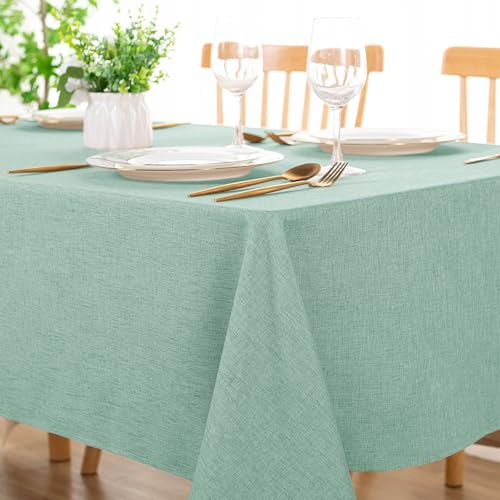 DWCN Faux Linen Tablecloth Rectangle - Fabric Waterproof Spill-Proof Wrinkle and Stain Resistant Tablecloths Decorative Farmhouse Table Cover for Kitchen Dining Party, 60 x 120 Inch, Sage Green