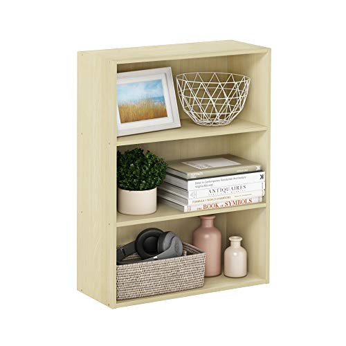 Furinno PASIR Book Shelf, 3-Tier Bookshelf, Storage Shelves Bookcase, 9.7 x 23.7 x 31.5, for Living Room, Bedroom, Home Office, Maple