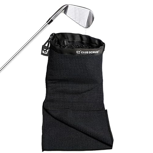 Club Scrub Golf Club Cleaning Pouch with Towel, Waterproof, Clean Face Technology, Microfiber, Black
