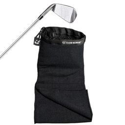 Club Scrub Golf Club Cleaning Pouch with Towel, Waterproof, Clean Face Technology, Microfiber, Black