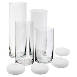Royal Imports Glass Cylinder Vases - Set Of 4 - Including 4 Floating Disc Candles, Decorative Centerpieces For Home Or Wedding
