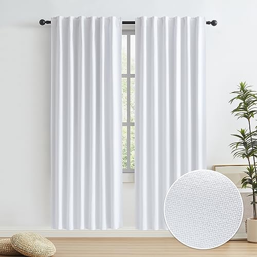KEQIAOSUOCAI Linen Doorway Curtains Back Tab Rod Pocket Bedroom Entryway Closet Curtains 80 Inch Length Flax Burlap Textured Noise Reducing and Heat Blocking Drapes W50 x L80, 2 Panels, Pure White