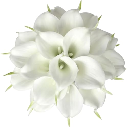 Floral Kingdom 20 Pack Artificial Calla Lily Flowers 14 Inch White - Real Touch Faux Flowers for Home Decor, Table Centerpieces, Entryway Consoles and Weddings
