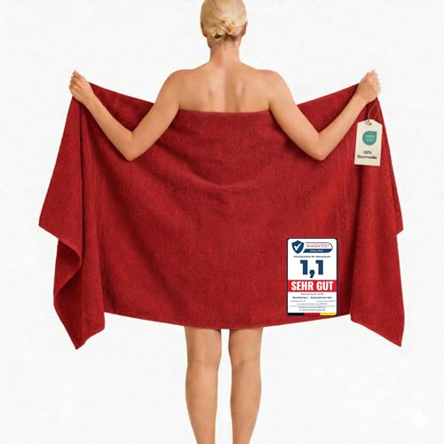 Komfortec Bath Towel 100 x 200 cm 100% Cotton Sauna Towel XXL Soft Large Terry Cloth Quick Drying Red