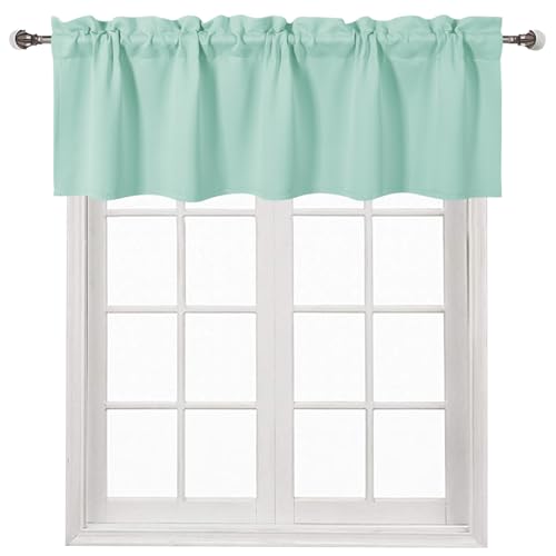 DWCN Valance Curtains Valance for Kitchen Solid Rod Pocket Window Treatments Curtain Valance for Kitchen Bathroom Windows 60x18 inch Long,1 Panel, Mint Green