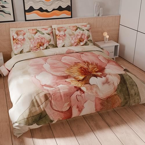PETTI Artigiani Italiani - Double Duvet Cover Set 240 x 220 cm (2 Pillowcases 63 x 63 cm Included), Microfibre Duvet Cover Set with Digital Floral Print 25 20 – Made in Italy