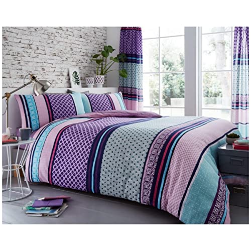 GC GAVENO CAVAILIA Luxury Striped Bedding Double Bed Set, Reversible Printed Duvet Cover, 3Pcs Breathable Comforter Covers, Berry