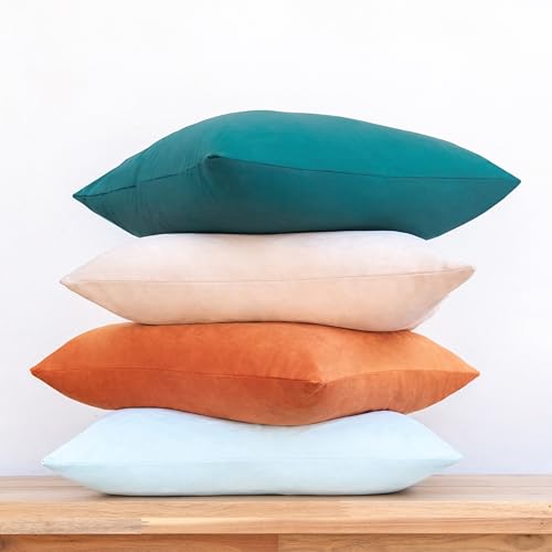 MONDAY MOOSE Decorative Throw Pillow Covers Cushion Cases, Set of 4 Soft Velvet Modern Designs, Mix and Match for Home Decor, Pillow Inserts Not Included (18x18 inch, Orange/Green)