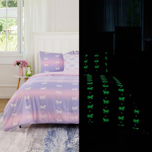 Cokouchyi Full Comforter Sets for Boys Girls, Unicorn Glow in The Dark Kids Bedding Sets, 6 Pcs Full Bed in a Bag with Comforter, Sheets, Pillow Sham, Unicorn
