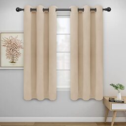 Easy-Going Lightweight Blackout Curtains for Bedroom Solid Thermal Insulated Grommet and Noise Cancelling Window Drapes, Room Darkening Curtains for Living Room, 2 Panels (107 x 160 cm, Beige)