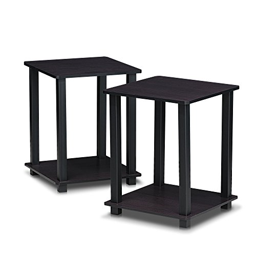 Furinno SIMPLISTIC Side Table Set of 2, 2-Tier End Table, Nightstand, Night Stand, Bedside Table, Easy Assembly, for Living Room, Bedroom, Dark Walnut