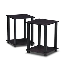 Furinno SIMPLISTIC Side Table Set of 2, 2-Tier End Table, Nightstand, Night Stand, Bedside Table, Easy Assembly, for Living Room, Bedroom, Dark Walnut