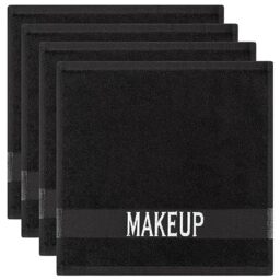 Cotton Paradise Makeup Remover Towels 4 Pack 100% Cotton 12x12 Inch Turkish Makeup Removal Face Cloths for Washing Face Cotton Soft Black Makeup Towel