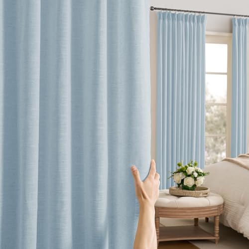 RAIN CITY Light Blue Linen Pinch Pleated Curtains 2 Panels 40x90