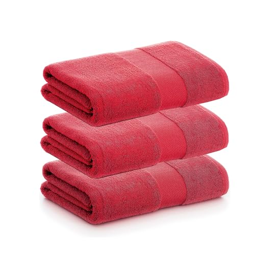 PADUANA Pack of 3 Shower Towels 70x140 Garnet 100% Combed Cotton – Soft, Quick Drying and Maximum Absorbency – Available