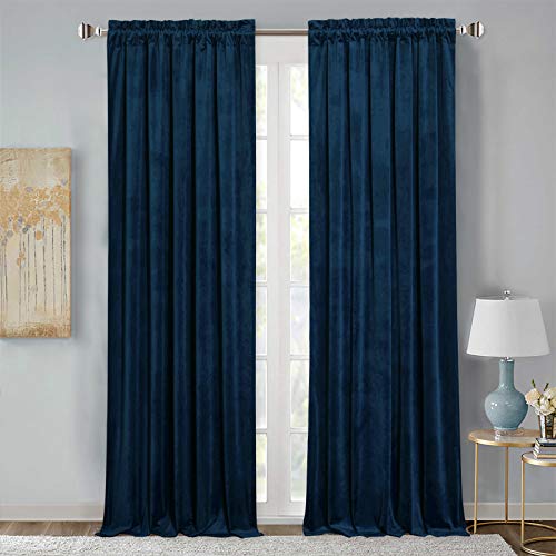 StangH Navy Blue Velvet Curtains, 2 Panels, W52 x L102, Blackout Drapes for Bedroom, Living Room, Energy Efficient, Thermal Insulated