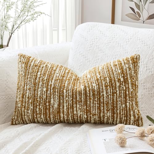 Artscope Lumbar Throw Pillow Cover 16x24 Super Thick Body Pillow Cover Decorative Boucle Textured Neutral Accent Italian Style Pillowcase for Bedroom Living Room Couch Sofa Home D??cor-Mustard Yellow