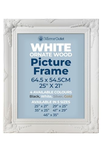 "MirrorOutlet The Antiquitus - Ornate Swept White Picture Frame 25"" X 21"" (64.5 x 54.5CM) Woode"