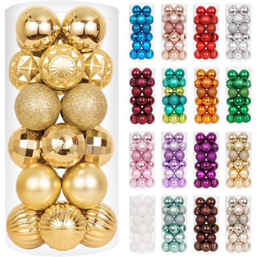 "XmasExp 24ct Christmas Ornaments Shatterproof Christmas Ball Ornaments Set Decorations for Xmas Tree Balls 40mm/1.57"" (1.57'', Gold)"