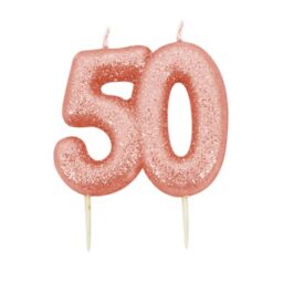 50th Birthday Candle, Metallic Rose Gold Glitter Number 50 Cake Topper, 50th Birthday Cake Decoration for Men/Women, 7cm
