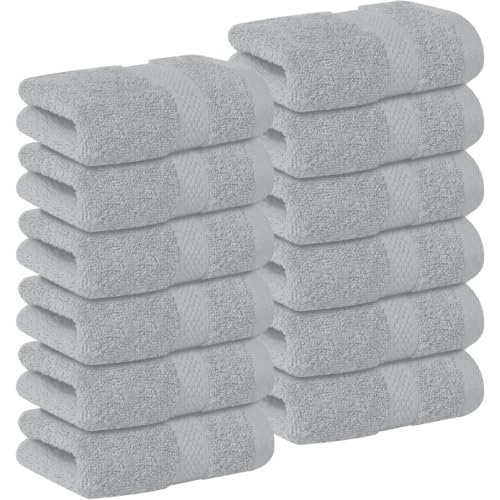 Dan River 12-Pack Premium 100% Cotton Highrise Face Towels for Bathroom - Reusable Face Wash Cloths for Showering 12x12 Inches - 550 GSM Super Soft & Absorbent Luxury WashCloths for Body, Spa & Gym