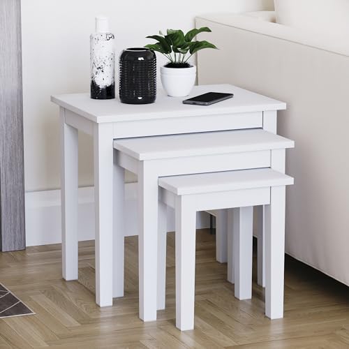 Vida Designs Yorkshire Nest of 3 Tables for Living room, Stacking Side Tables, Sturdy and Easy Assembly (White)
