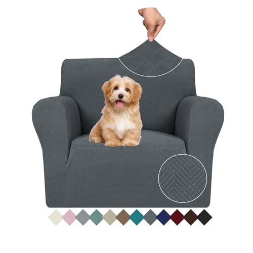 JIVINER Stretch Armchair Slipcovers, 1 Piece Chair Sofa Covers 1 Seater Couch Covers with Elastic Bottom for Kids, Pets (Small, Dark Gray Rhomb)