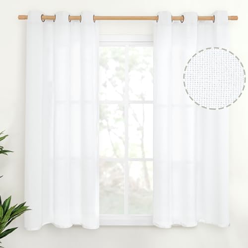 YoungsTex Linen White Curtains 54 Inch Length, Light Filtering Drapes with Bronze Grommet Privacy for Bedroom Living Room Window, 42 X 54 Inch, 2 Panels