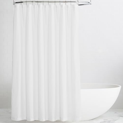 KGORGE Linen Sheer Shower Curtains White for Bathroom Bathtub Decor - Semi-Sheer Leaf Shape Waterproof Fabric Lightweight Button Hole Half Privacy Quick Dry Drapes, Hooks Included, W36 x L72