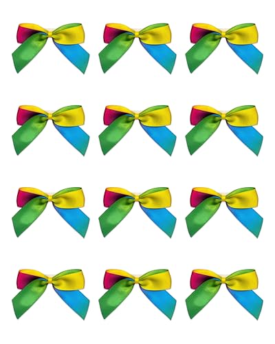 Italian Options Small Satin Ribbon Bows, Self Adhesive Bow Decorations for Crafts, Gift Wrap, Hampers, Hair Bows, Wedding Stationery, Floristry, Christmas, Cakes, Crafting, Rainbow, 12 Pack, 5 cm