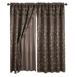 Elegant Comfort Luxury Jacquard Window Curtains, 2 Panels Set with Attached Valance and Sheer Backing 54 X 84 inches, Rod Pocket Victorian Drapes for Living Room and Bedroom, Brown