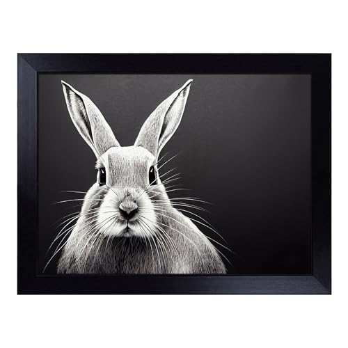 Lap Tray with Bean Bag Cushion, Face Of A Rabbit - Handmade in the UK, Raised Wooden Edge, Padded Cushion, Heat-Resistant Wipe-Clean Surface, for Meals, Laptops and Crafts