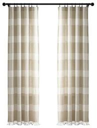 "Lush Decor, Taupe Tucker Stripe Yarn Dyed Cotton Knotted Tassel Window Curtain Panel Pair, 84"" x 40"""