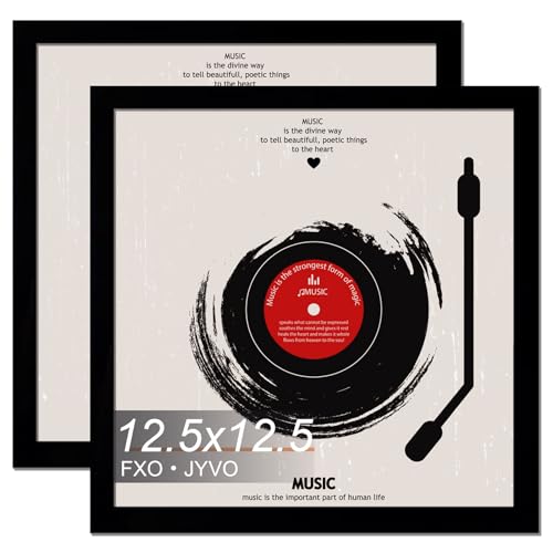 Vinyl Record Frame Display for 12 inch LP with 12.5x12.5 Album Cover - Black 12.5 x 12.5 Frame Light Weight with High-Clarity Plastic Wall Mount - 2 Packs/Black
