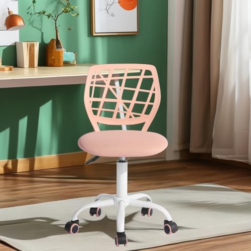 FurnitureR Teens Girls Task Chair 360 Swivel Low Mid PP Mesh Back Fabric Seat Height Adjustable Rolling Castor,PINK PLICA