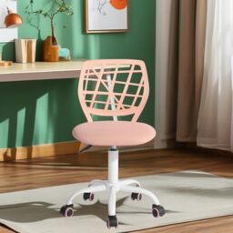 FurnitureR Teens Girls Task Chair 360 Swivel Low Mid PP Mesh Back Fabric Seat Height Adjustable Rolling Castor,PINK PLICA