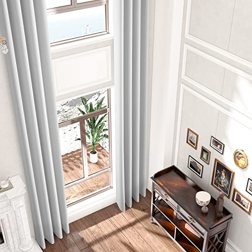 Sanceor Extra Long Blackout Curtain with Grommet,Pale Gray,156 Inch Long 1 Panel,Custom Made,Room Darkening Thermal Insulated Solid Color Drapery 13ft for 2 Story House,High Ceiling,Great Room.