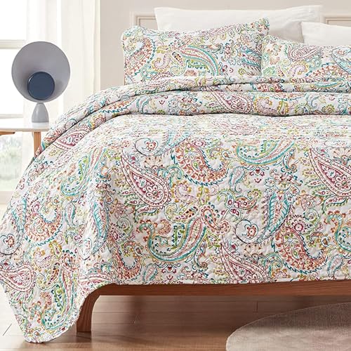 SLEEP ZONE 3-Piece Printed Quilt Set - Full/Queen Size - Lightweight Reversible Bedding Coverlet Set for All Season (Classic Paisley Pattern), Full/Queen (90x96 inch - 2 Pillow Shams)