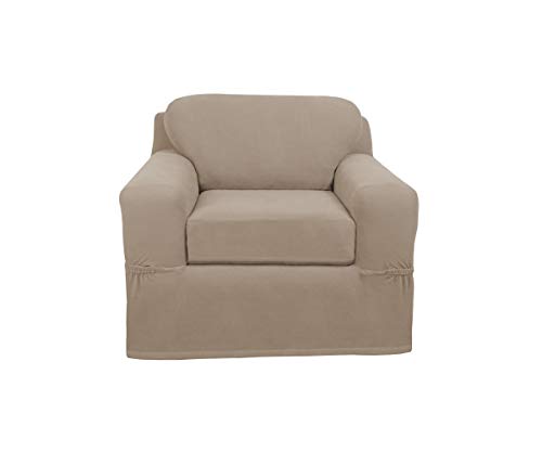MAYTEX Pixel Ultra Soft Stretch Arm Furniture Cover, Sand Slipcover, 2-Piece Chair