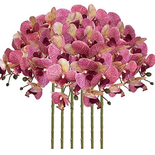 FagusHome 32 Inch Artificial Phalaenopsis Flowers 6 Pcs Artificial Orchid Flowers Stem Plants for Home D??cor (Purple Dapple)