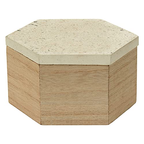 Premier Housewares Classic Design Small Terrazzo Lid Trinket Box-Compact Wooden Box With Natural Base-Decorative Nordic Style Jewelry Box-Perfect For Trinkets & Accessories