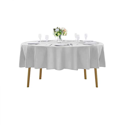 Cupuamon 90 inch Round Tablecloth Washable Polyester Table Cloth Decorative Table Cover for Wedding Party Dining Banquet???90 inch,Silver???