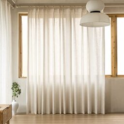 "MAIHER Semi Sheer Linen Textured Curtains for Living Room Bedroom, 54"" W x 63"" L, Light Filtering Patio Door Drapes Pinch Pleated with Tieback and Hooks, Natural Linen (1 Panel)"