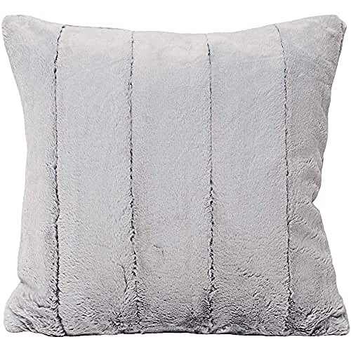 "Riva Paoletti Empress Large Square Feather Filled Cushion Super Soft Faux Fur-Reversible-Zip Closure-Machine Washable-100 Case (22"" x 22"" inches), Polyester, Grey, 55 x 55cm"