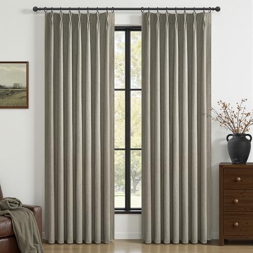 "Grey Green Blackout Linen Curtains 84 Inches Long for Living Room Bedroom, Pinch Pleated Boho Light Drapes Viral Window Curtain with Pinch Pleat Clips Thermal Insulated for Winter (40""Wx84""Lx2Panels)"