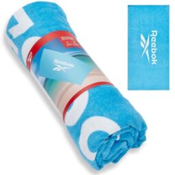 Reebok Positano Beach Towel - Cotton Beach Towel with Velour Facing - Large Beach Towel for Adults - Quick-Dry & Soft - For Pool, Sun Lounger & Holiday Essentials - 70 x 140cm - Always Blue